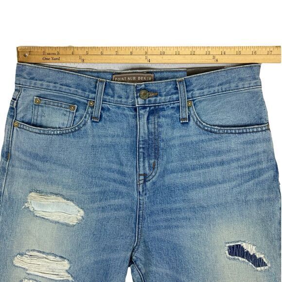 Point Sur Jeans Womens 30 Blue Distressed High Waisted Cropped Leg Selvedge NEW - Picture 9 of 16